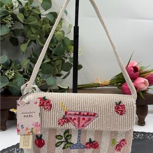Strawberry Martini Beaded Shoulder Bag Pink Cocktail Cherry Handmade